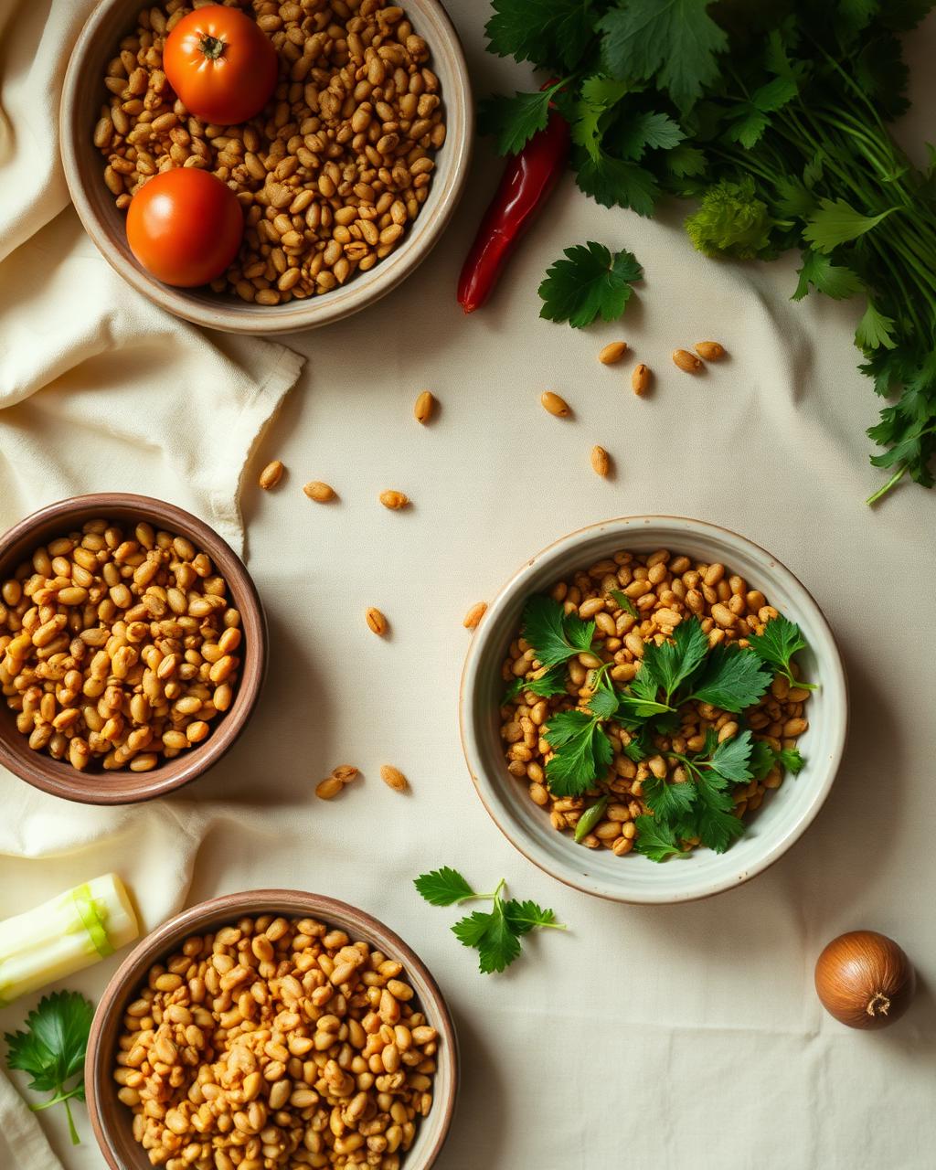 Wholesome home-cooked ingredients arranged on linen